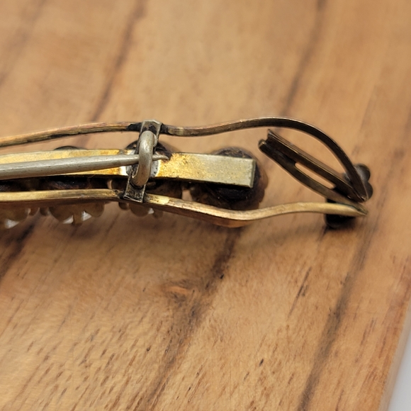 Beautiful Antique Late Edwardian Gold Filled Rhinestone C-Clasp Bar Brooch Pin - Picture 5 of 12